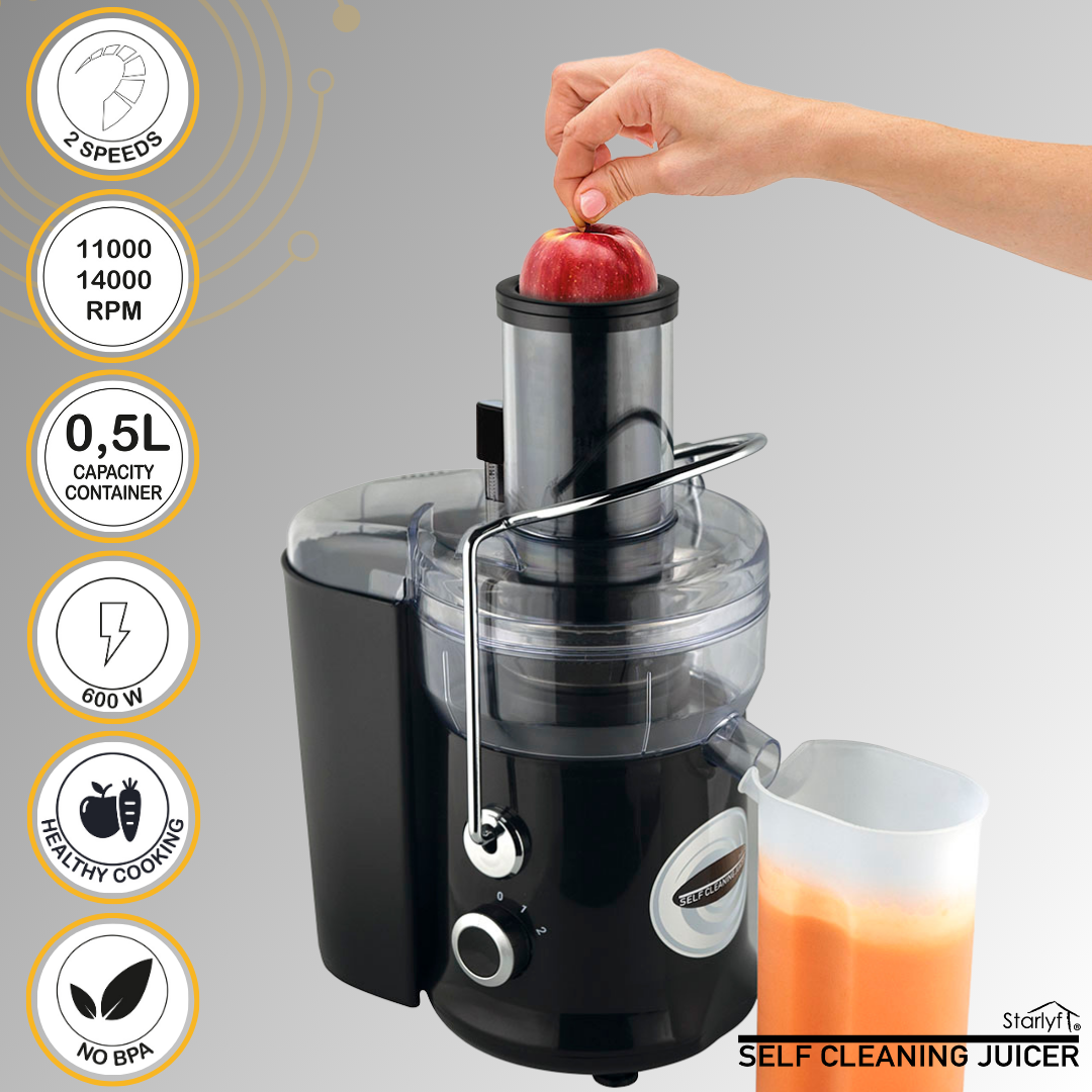 Exprimidor Eléctrico con Autolimpieza – 600W, Frutas y Verduras Enteras